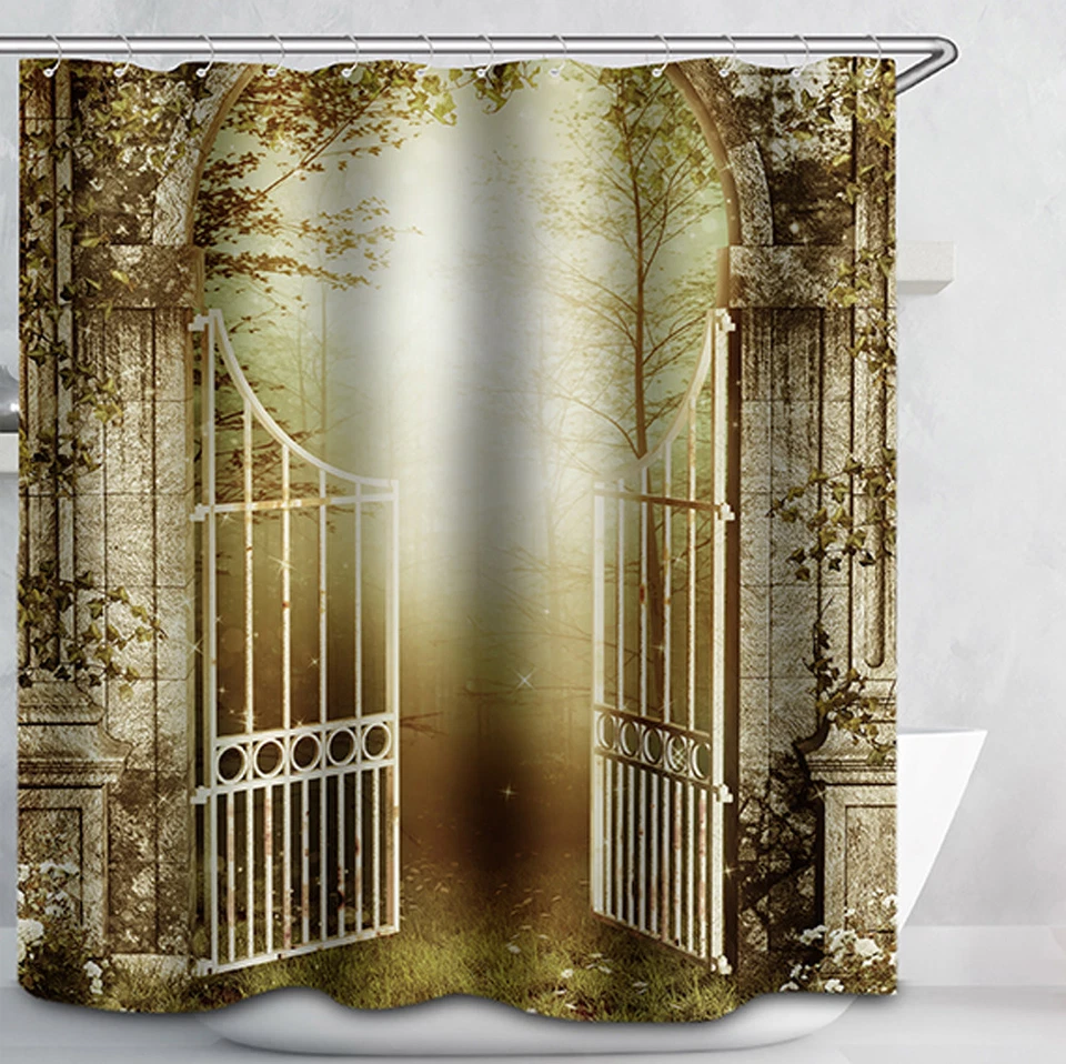Puertas Abiertas CORTINA DE DUCHA Fantasía Mágica Árbol Místico Bosque Camino Encantado Foto 1 de 1