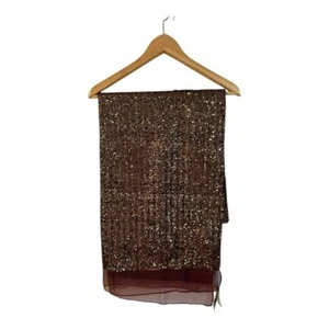 $500 NUEVO SHAWLSMITH Londres Hollywood Lentejuelas Seda Mezcla Lana Marrón Dorado - Imagen 1 de 7