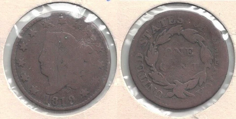 1819 Large Cent Cent in Circulated Condition ~ Cover