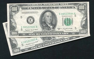 (2) CONSECUTIVE FR. 2160-E 1950-C $100 FRN’S RICHMOND, VA GEM UNCIRCULATED - Image 1 of 2
