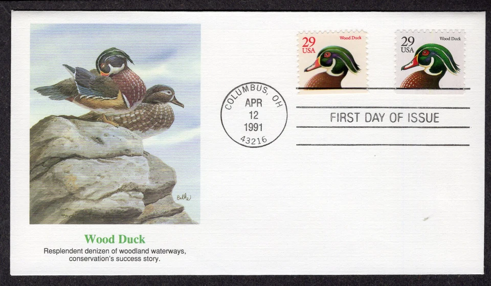 1991 29c Wood Duck BP Singles (Scott 2484/2485) - Fleetwood FDC NZ886 - Image 1 of 1