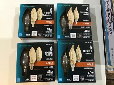 EcoSmart 40 Watt  B11 Dimmable E12 Candelabra Light Bulb Amber 4 packs of 3 - Image 1 of 3