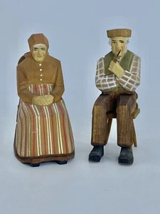 Hans Huggler Wyss Hand Carved Woman & Thinking Man w/Pipe 5” Switzerland Vintage - Picture 1 of 10