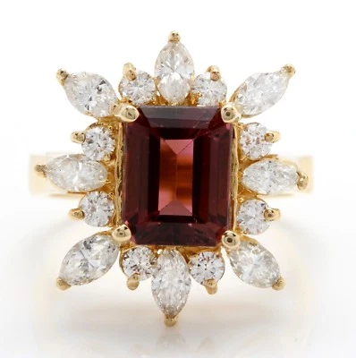 3.90 Carat Natural Tourmaline and Diamonds in 14K Solid Yellow Gold Women Ring - Image 1 of 4