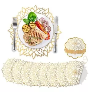 100PCS Disposable Metallic Round Paper PlaceMats Round Floral Charger Gold - Picture 1 of 7