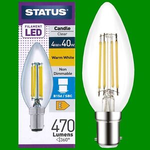 1x 4W (=40W) LED Filament Clear Candle Light Bulbs, SBC, B15, 2700K B15d Lamps