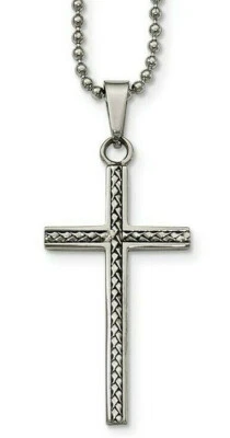 Colar cruzado cinzel aço inoxidável polido e texturizado 20" - Imagem 1 de 2