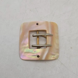 Antique Vtg Mother of Pearl Hand Carved Sash Belt Buckle 2" x 2" Brass Prongs - Picture 1 of 9