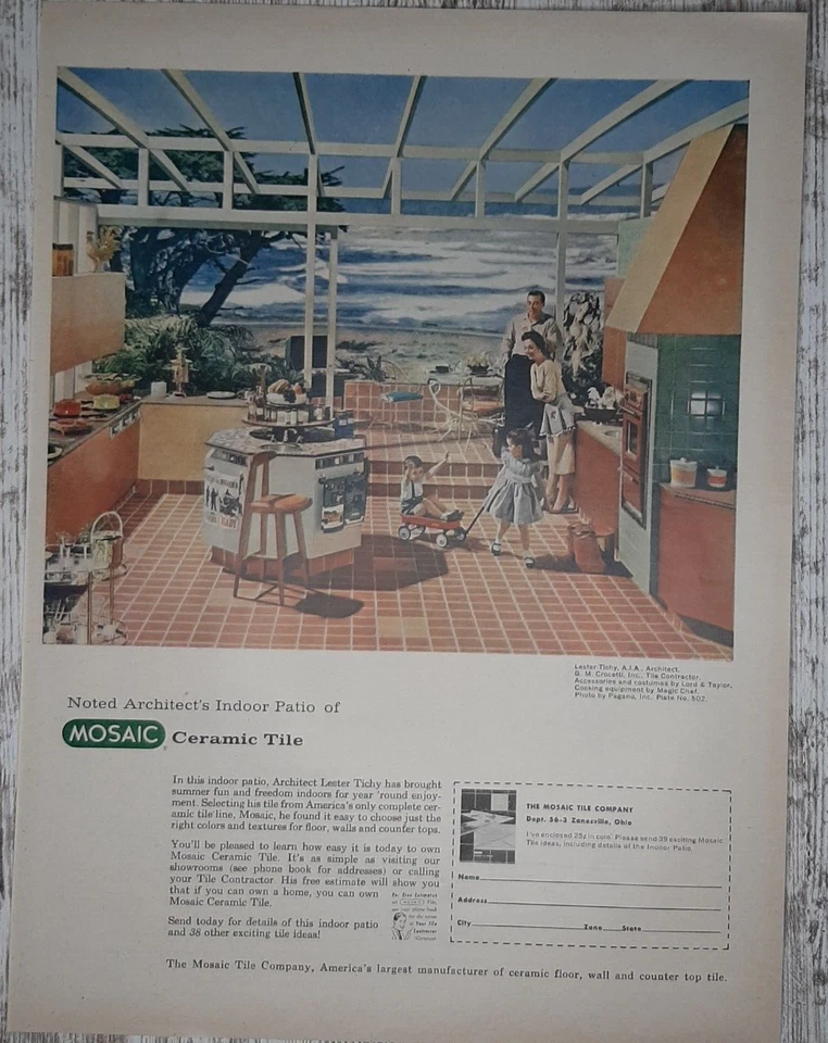 1956 Mosaic Vintage Print Ad Ceramic Tile Indoor Patio Kitchen Family Home MCM - Image 1 of 1
