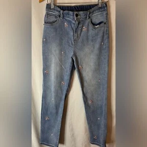 Girls Denim jeans Cat &Jack size 16 Embroidered flowers - Picture 1 of 6
