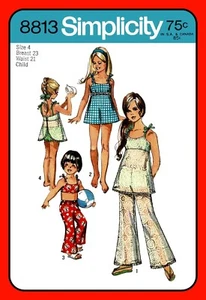 Girls BATHING SUIT Bell Bottom PANTS Simplicity 8813 Vtg 1970 Sewing Pattern - Picture 1 of 5