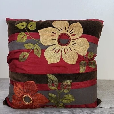 Pier 1 Imports 16 x 16 Almohada Amarillo Marrón Rojo Otoño Floral Decorativa Foto 1 de 4