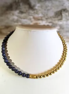 Natural Blue Sapphire & Gold Beads In Assymetrical Half And Half Design - Picture 1 of 7