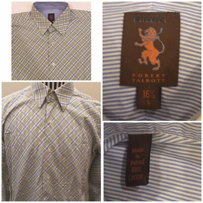Camisa de vestir Robert Talbott Chelsea para hombre verde blanco azul estampado geográfico talla 16,5 Foto 1 de 4