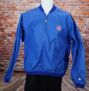 Vtg Chicago Cubs STARTER Nylon Windbreaker Jacket Pullover Blue Large 80s 90s - Picture 1 of 6
