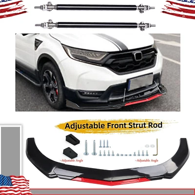 Front Bumper Lip Spoiler Splitter Body+Strut Rods Glossy Black For Honda CR-V Foto 1 de 4