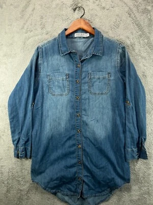 Vestido Judy Azul Denim Para Mujer Pequeño Azul Jean Camisa Vestido Manga Larga Cambray Foto 1 de 4