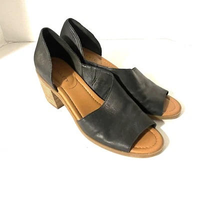 Sole Society Shoes Women 10 M Leather Open Toe Cutout Block Heels Slip On Black - Image 1 of 4