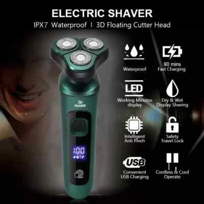 Mens Electric Shaver Razor Wet Dry Rechargeable Rotary Cordless USB Charging UK