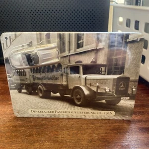 1936 Mercedes SL300 DINKELACKER Fassbierauslieferung Ca. Brewery 1:87 Tin Card - Picture 1 of 6