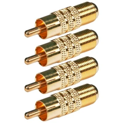 4x RCA Male to F Type Female Coax Coaxial Cable Adapter Connector Converter Gold - Image 1 of 2