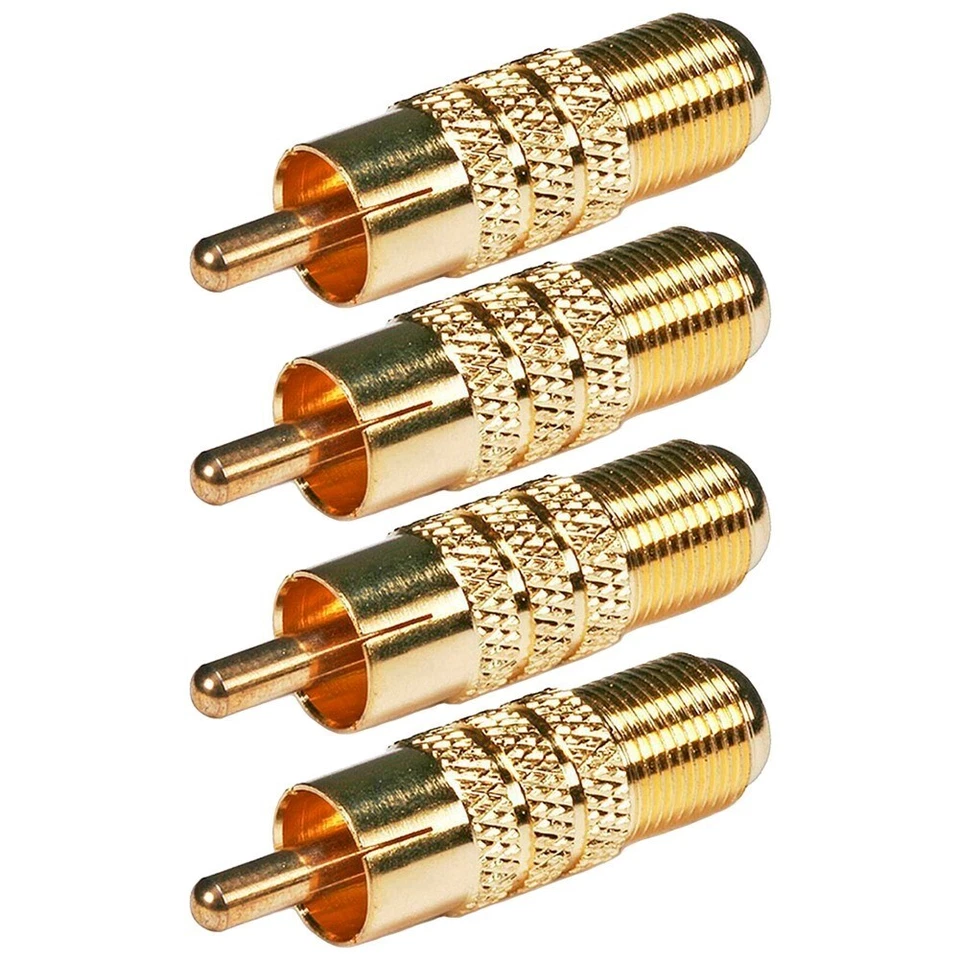 4x RCA Male to F Type Female Coax Coaxial Cable Adapter Connector Converter Gold - Image 1 of 2