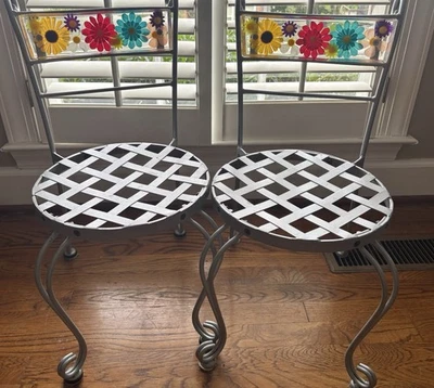 Vintage Bistro Children’s Chair SET 27” Metal W/Lucite Floral Backing 1980’s - Image 1 of 4