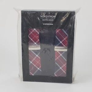 Nordstrom Men’s Shop Suspenders Red Plaid Clip On Button New In Box One Size - Picture 1 of 2