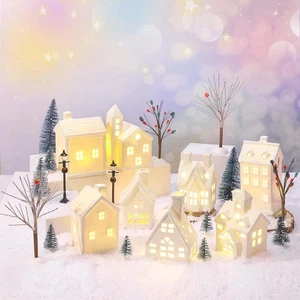 26 Pcs Ceramic Christmas Village Houses with Christmas Tree Tree Bird Xmas St... - Foto 1 di 6