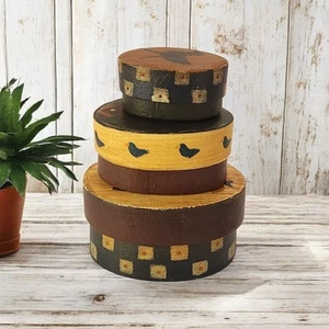 VTG Set/ 3 Mini Oval Nesting Boxes Bird Birdhouse Primitive Country Folk Art - Picture 1 of 10