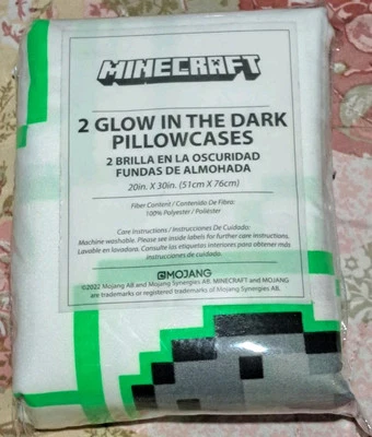  2 стандартные наволочки Minecraft светящиеся в темноте персонажи постельного белья 20 x 30 дюймов новые - Изображение 1 из 4
