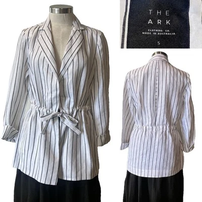 THE ARK  Black/White Striped 98% Linen/2% Viscose Drawstring Jacket S-Excellent - Image 1 of 4
