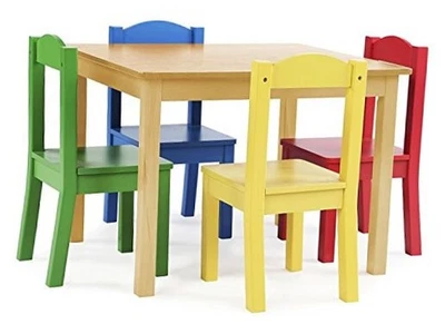  Детский деревянный стол и набор из 4 стульев — детский натуральный/основной стол и стул - Изображение 1 из 4