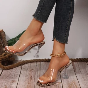 Women Pumps Sandals Open Toe High Heels Slippers Shoes Pvc Clear Sandals Slip On - Picture 1 of 13
