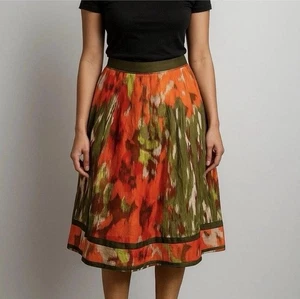 TALBOTS Lined Green and Orange A-line Cotton and Silk Midi Skirt Size 18W - Picture 1 of 7