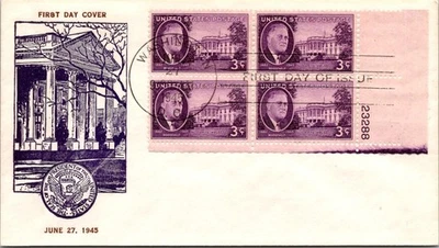 FDC 1945 SC #932 White House Cachet - Washington DC - Sheet Of 4 - J21633 - Image 1 of 2