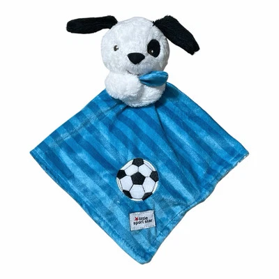 Pequeña Estrella Deportiva Cachorro Perro Balón de Fútbol Lovey Azul Rayas Bebé Manta de Seguridad Foto 1 de 4