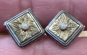 Konstantino Sterling Yellow Gold Earrings pearl Centers - Picture 1 of 8