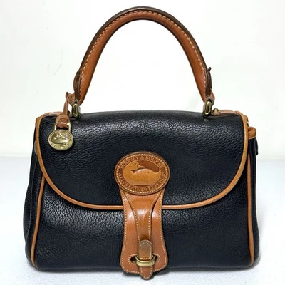 Vintage Dooney and Bourke Bag Essex Carrier Top Handle Black Tan AWL Satchel Bag - Image 1 of 4