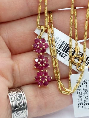 Italy Gold Plated 925 Silver Mesh Chain & Ruby Set Pendant Necklace - Image 1 of 4