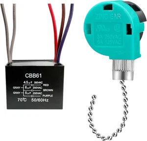 Ceiling Fan Pull Chain Switch 3 Speed 4 Wire, Ceiling Fan Capacitor CBB61 4.5Uf - Picture 1 of 12