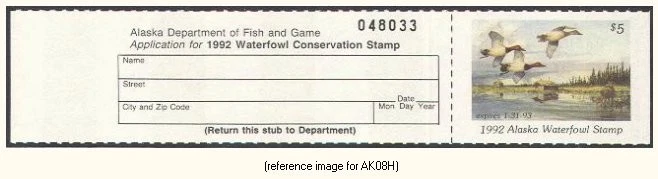 HALFPRICEDUCK Alaska Duck Stamp 1992 $5.00 Hunter w/tab - Image 1 of 1