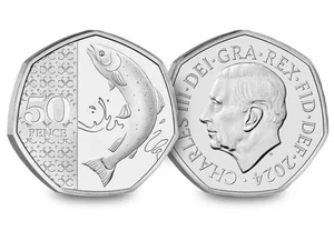RARE NIFC NO PRIVY MARK 2024 KING CHARLES III UNC ATLANTIC SALMON 50p COIN. FRI - Picture 1 of 9
