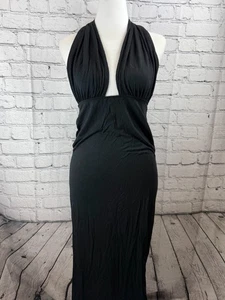 Asos Design Plunge Maxi Dress Womens Size 6 Black Viscose Halter Neck Sleeveless - Picture 1 of 6