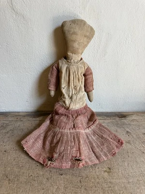 19th C Early Antique Handmade Ragdoll Original Outfit Best Simple Form 14+ Inch - Image 1 of 4