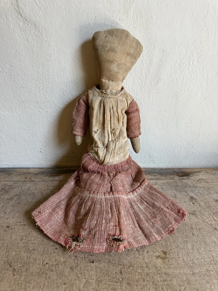 19th C Early Antique Handmade Ragdoll Original Outfit Best Simple Form 14+ Inch - Image 1 of 4