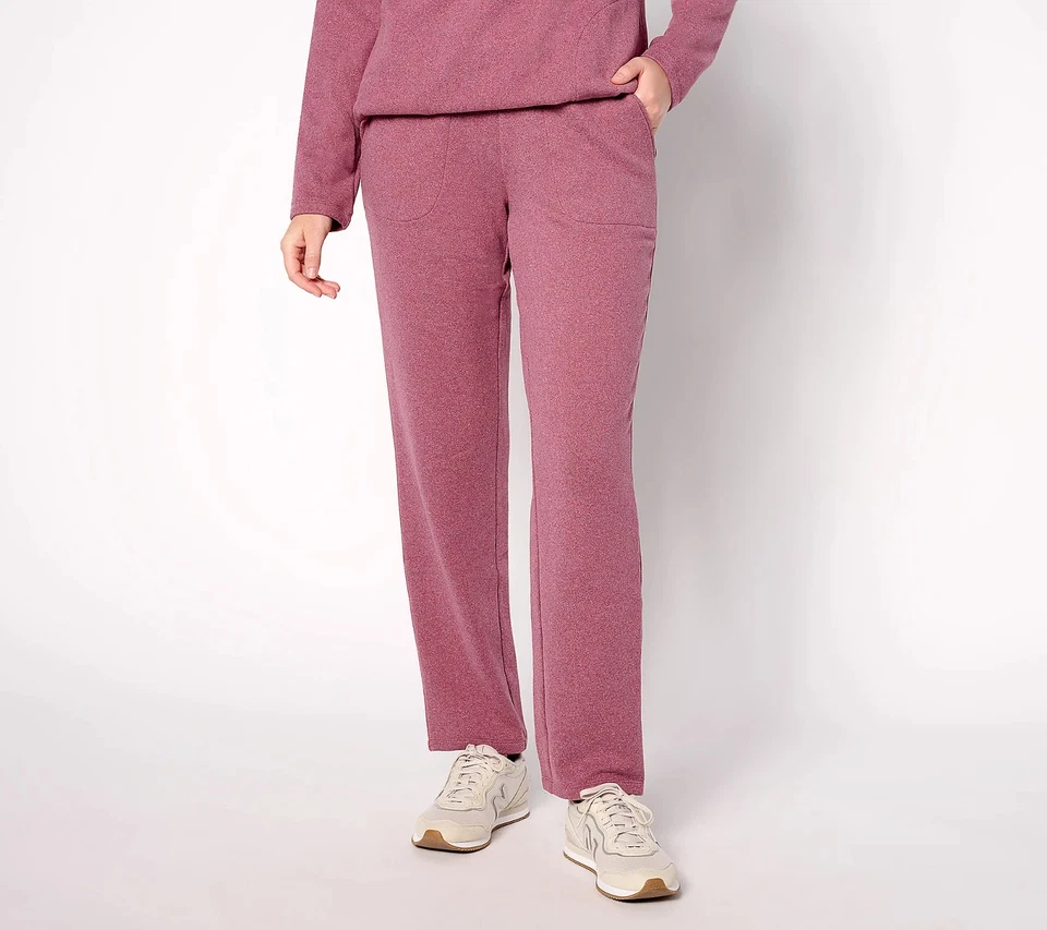 Denim & Co. Active Fleece Regular Straight-Leg Pant Berry Size 1X A630355 - Image 1 of 1