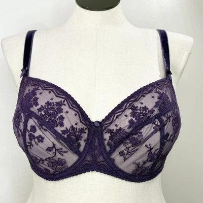 Empreinte Ellen Bra US 36E Underwire Low Neck Balconette Myrtille Purple Lace - Image 1 of 4