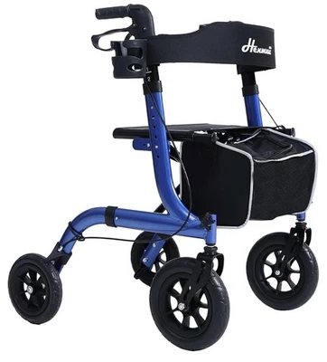 HENMNII All Terrain Rollator Walker for Seniors w/ Seat 10" Front Wheels - Blue - Image 1 of 4
