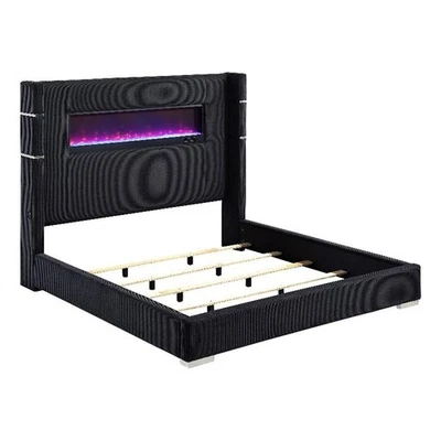 Cama Chimenea Queen Coaster Tisdall Wingback Tela Tapizada Negro Foto 1 de 4